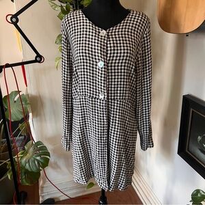 Vtg 90s Ultra Dress Gingham Button Tunic Made In USA - Size Large